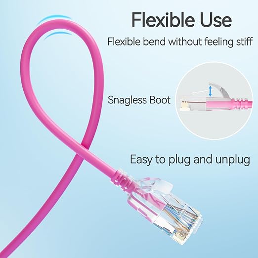 Cat6 Slim Patch Cables 0.5 Feet 10-Pack Pink, Cat6a Patch Cables 10Gbps 550MHz - Image 5