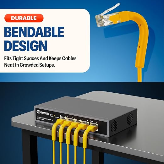 Everest Ultra Slim Cat6a Ethernet Patch Cables 15ft Yellow - Image 2