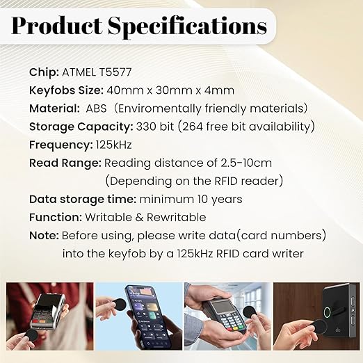 50pcs T5577 RFID Keyfobs 125kHz Writable T5577 Key Tags Proximity ID Card Token - Image 4