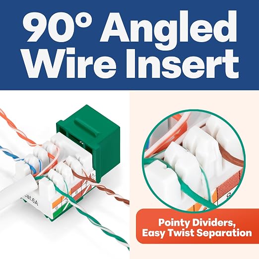 Everest 90° Angled RJ45 Cat6 Keystone Jacks 20-Pack in Green - Image 3