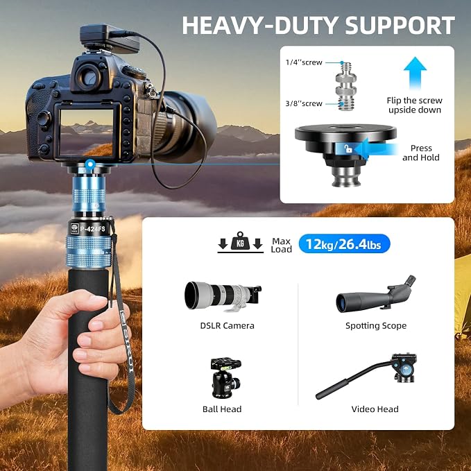 SIRUI P-424FS Carbon Fiber Monopod, 360° Panorama, Modular 3 in 1, Quick - Image 4