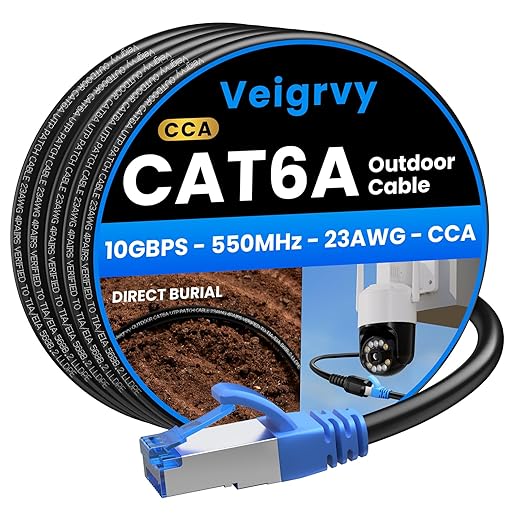 Cat6A Outdoor Ethernet Cable 150 ft, 23AWG 10Gbps 550MHz high-Speed CAT6A Cable by EthernetCable