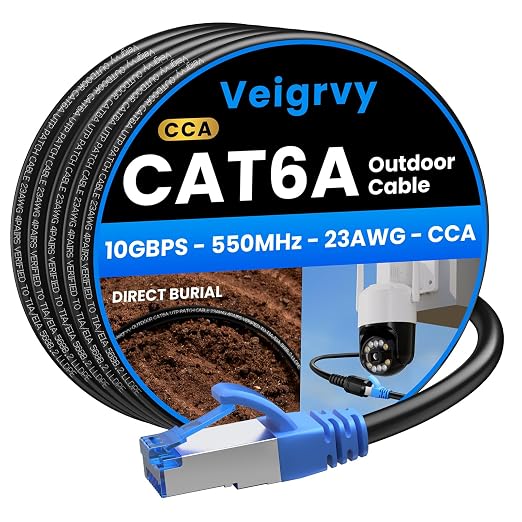 Cat6A Outdoor Ethernet Cable 50 ft Supports POE, 23AWG 550MHz high-Speed CAT6A by EthernetCable