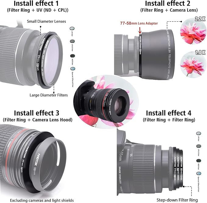 77mm Lens to 58mm Camera Lens Adapter, 77mm to 58mm Filter Step-Down Ring - Image 6