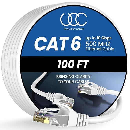 Cat 6 Ethernet Cable 100 ft, 10Gbps High Speed Ethernet Cable, Internet Cable by UltraClarityCables