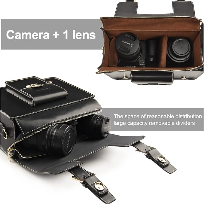 Cwatcun Leather Camera Bag Compact Shoulder Bag - Image 3