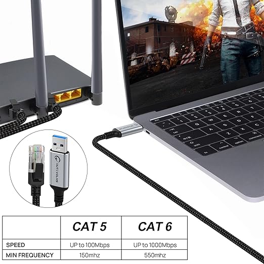 USB to Ethernet Cable 10 FT, USB 3.0 A to RJ45 Male Nylon Adapters, Gigabit - Image 5