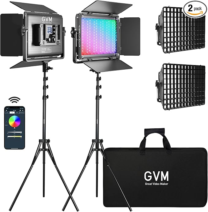 GVM 1300D RGB Video Light with Softbox, 65W LED Video Lighting Kit, by GVMGreatVideoMaker