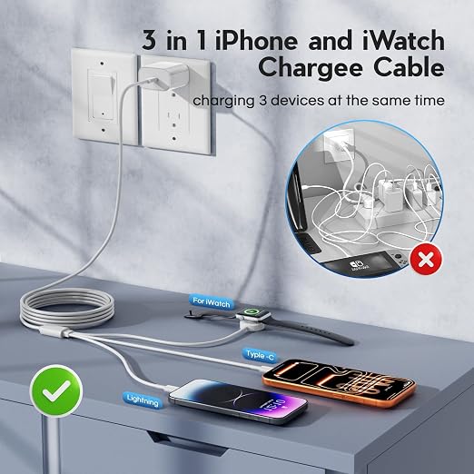 Upgraded Apple Watch Charger, 3 in 1 Multi Charging Cable 6FT, Magnetic Fast - Image 2