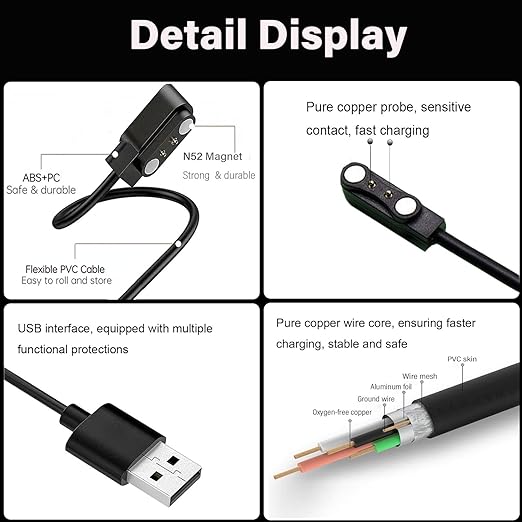 Smart Watch Charger 4mm, Strong Magnetic Universal Charger, USB Charging Cable - Image 4