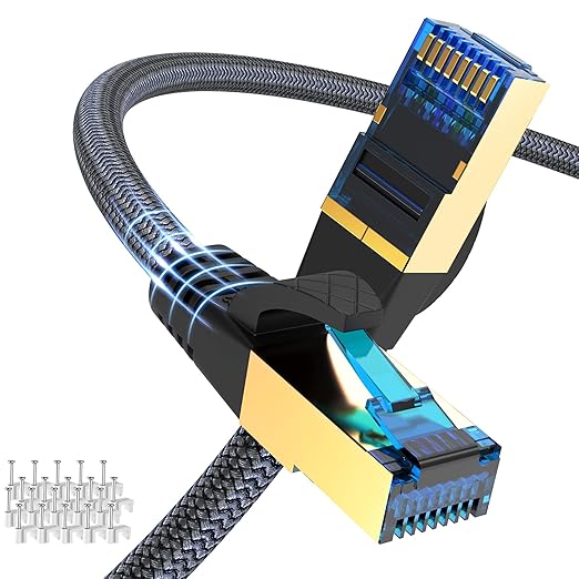 Cat 8 Ethernet Cable 50ft, Indoor Nylon Braided Cat 8 Cable, Heavy Duty 26AWG by Ciwoda