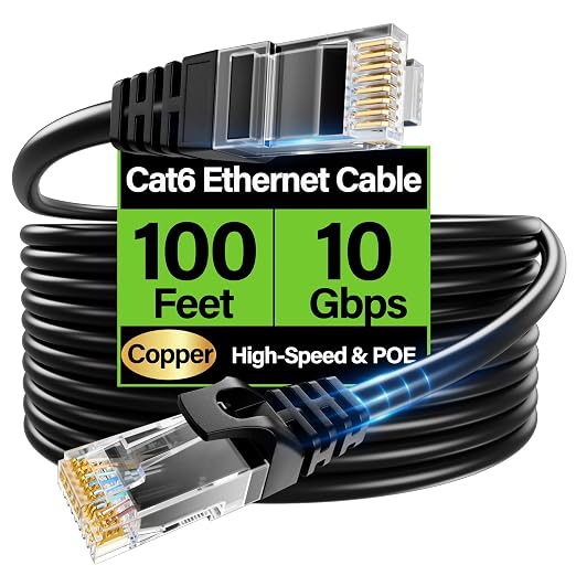 Cat6 Ethernet Cable 10Gbps 100 ft, UTP Ethernet Cable Cat 6, Flexible Bare by Unknown