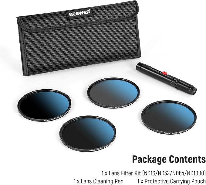 Neewer 62mm ND Lens Filter Set, ND16/ND32/ND64/ND1000, Lens Cleaning Pen - Image 8