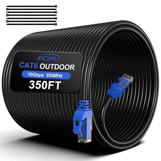 350FT Cat6 Outdoor Ethernet Cable, Heavy Duty Direct Burial, 24AWG CCA Patch by ECJTU-US