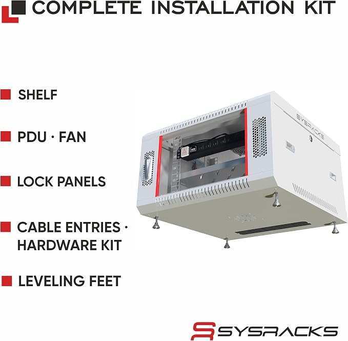 6U Wall Mount Server Rack Cabinet – 19" Network Rack Enclosure, PDU & Shelf - Image 4
