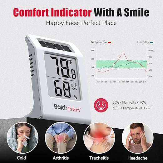 BaldrTherm Digital Thermometer and Humidity Meter, Solar-Powered 2.2" Indoor - Image 5