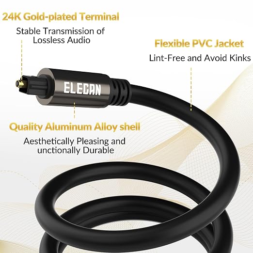 Elecan Optical Audio Cable 75 Ft Digital Audio Toslink Cable Cord-Fiber - Image 3