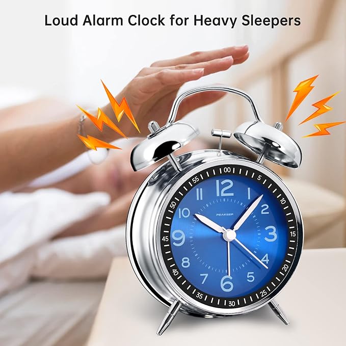 Peakeep Loud Alarm Clock for Heavy Sleepers Adults, Metal 4.5 Inches Twin Bell - Image 2