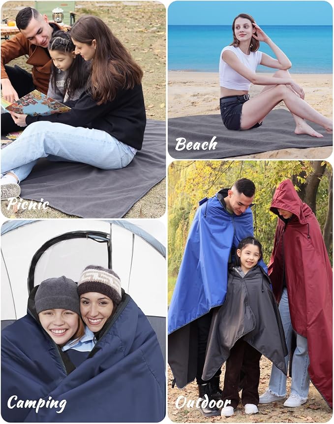 DUKUSEEK Hooded Outdoor Blanket, Extra Large Waterproof Camping Blanket - Image 6
