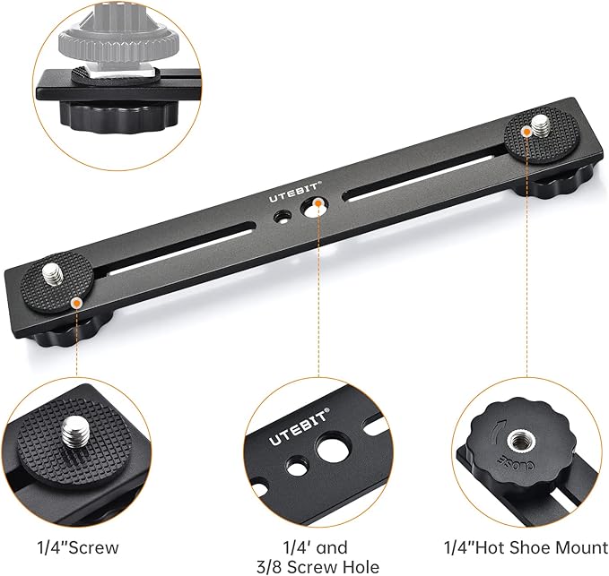 UTEBIT 8 inch Flash Bracket, Dual Camera Mount Flash Bracket Extension Bar - Image 2