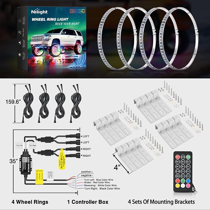 Nilight 4PCS 17.5inch Wheel Ring Lights Deram Color - Image 8