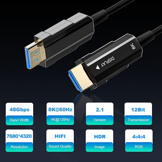 8K HDMI 2.1 Cable 250ft, Long Fiber Optic HDMI Cable, Ultra High Speed Thin - Image 2