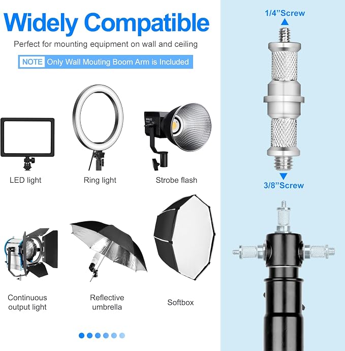 EMART Ring Light Wall Mount Boom Arm, Adjustable 42in/106cm Mounted Overhead - Image 2