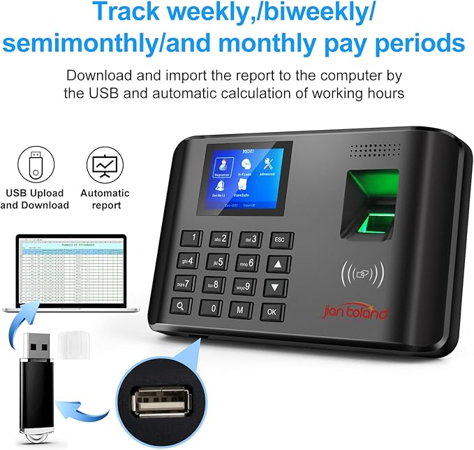 A5 Time Clock-Time Clocks for Employees Small Business-Fingerprint, RFID and - Image 2