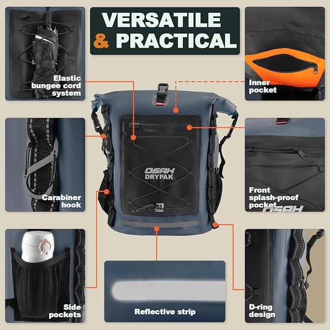OSAH DRYPAK Waterproof Backpack Dry Bag 25L/35L/55L/85L – Heavy Duty Roll-Top - Image 3