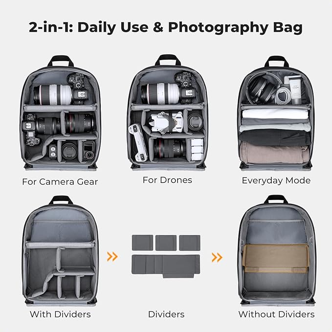 K&F CONCEPT Ultra Lightweight Camera Backpack, 25L Camera Bag - Image 2