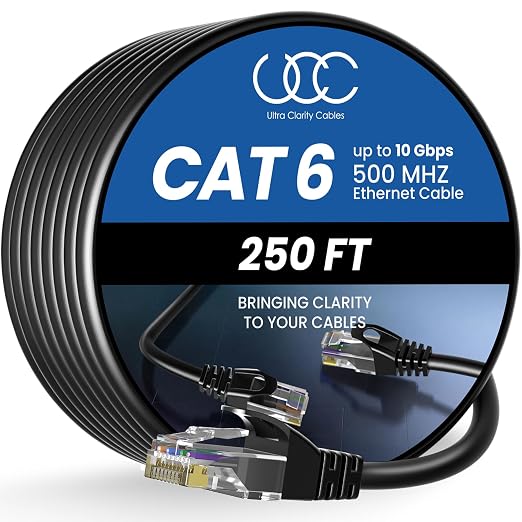 Ultra Clarity Cables Cat 6 Ethernet Cable 250 ft, Outdoor&Indoor 10Gbps by UltraClarityCables