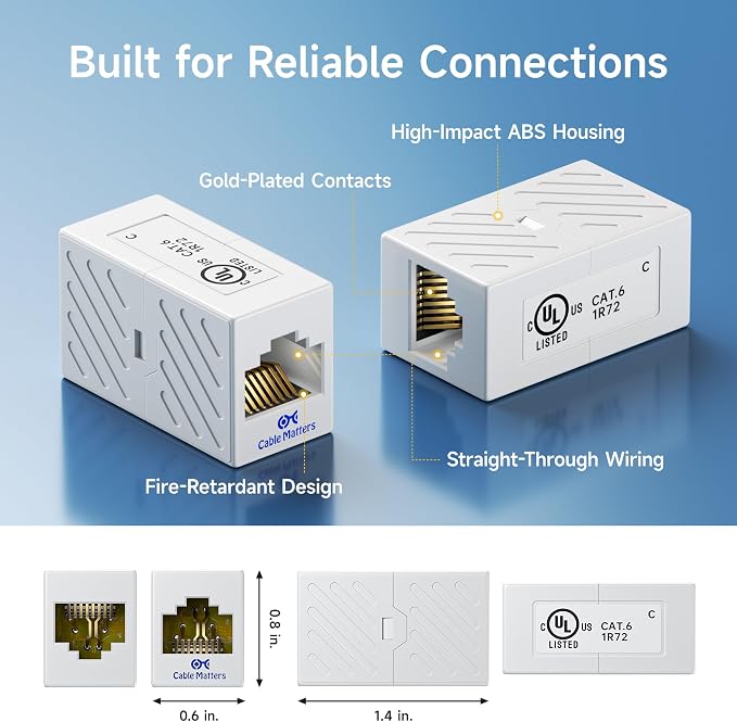 Cable Matters 2-Pack 10Gbps Cat 6 Ethernet Coupler in White, Compatible - Image 4