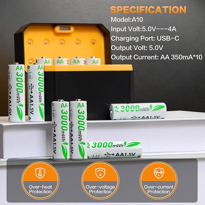 10-Pack Rechargeable AA Batteries Lithium - Image 3