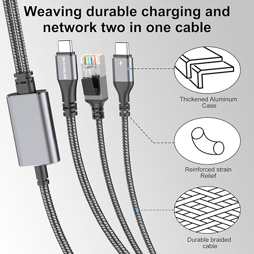 USB C to Ethernet Cable with Charging 6.6 Feet, USB-C Male 100W PD & Gigabit - Image 6