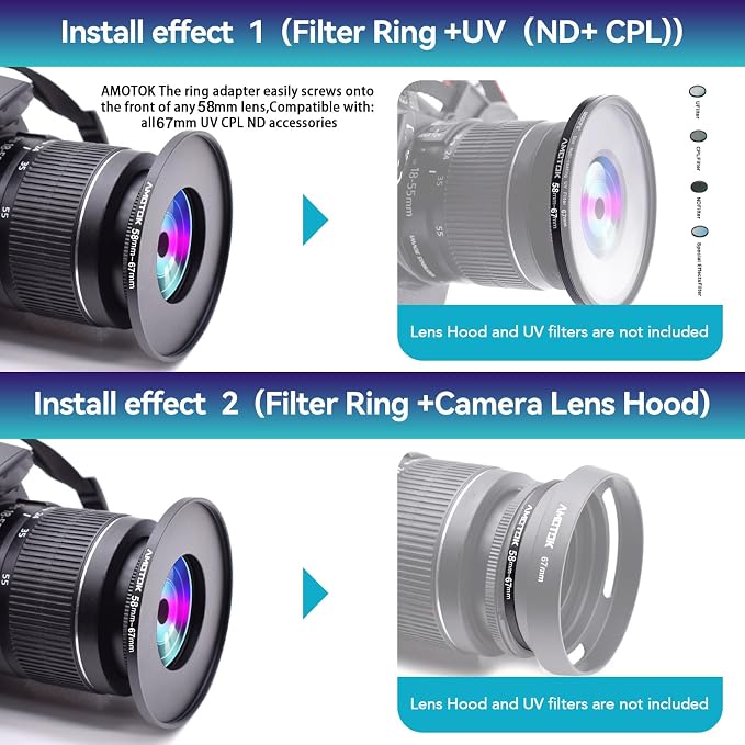 58mm Lens to 67mm Camera Filters Ring Compatible All 58mm Camera Lenses to 67mm - Image 6