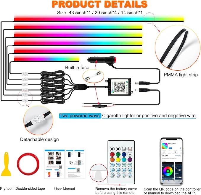 Jushope Interior Car LED Strip Lights, Acrylic LED Lights - Image 6