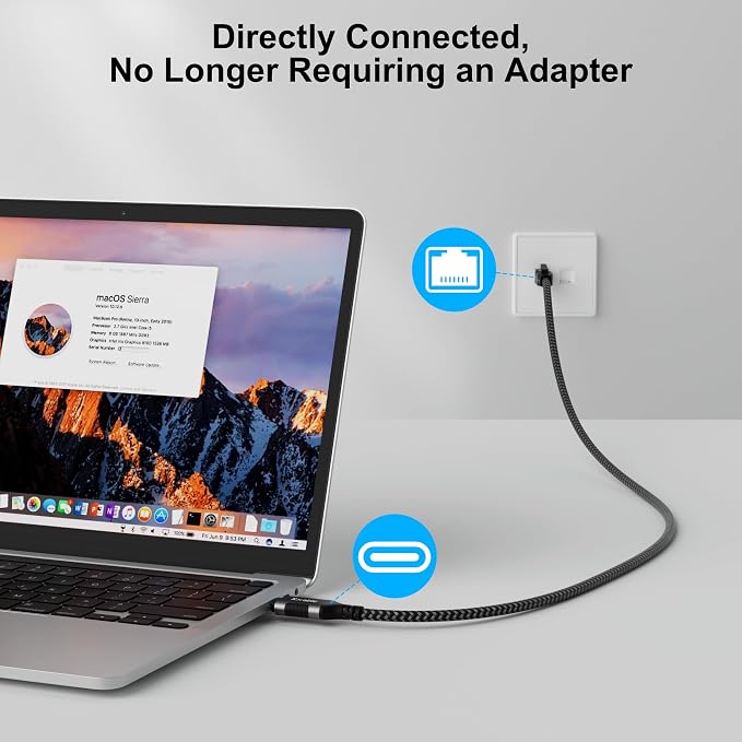 USB C to Ethernet Cable 0.5FT, Type C to RJ45 Cord, Gigabit Directly Connected - Image 2