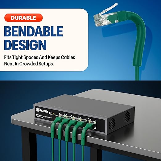 Everest Ultra Slim Cat6a Ethernet Patch Cables 6ft Green - Image 2