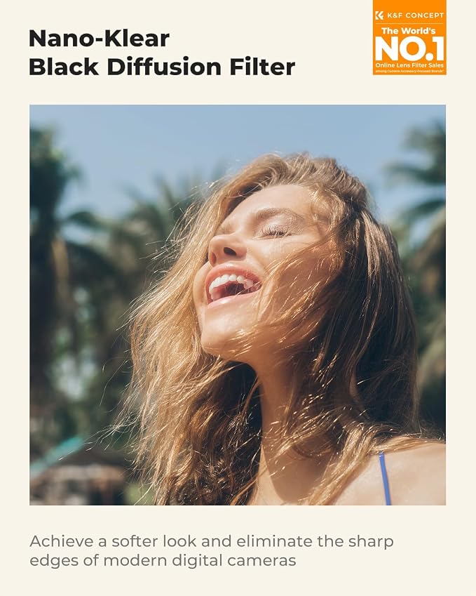 K&F CONCEPT 72mm Black Diffusion 1/4 Filter Mist Cinematic Effect Filter - Image 2