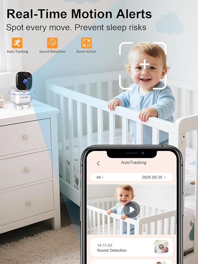 Smart Baby Monitor with App & 5" Screen, Dual Mode, Auto Motion Tracking PTZ - Image 2