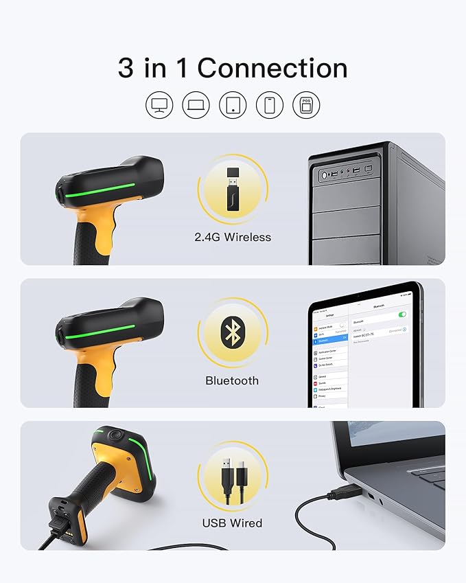 Inateck Industrial Barcode Scanner Bluetooth, 1D 2D QR Code Scanner Wireless - Image 5