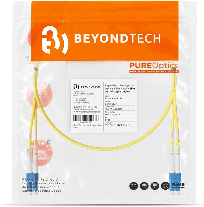 BEYONDTECH 15m LC to LC Fiber Patch Cable – UPC Single-Mode Duplex Fiber Optic - Image 7