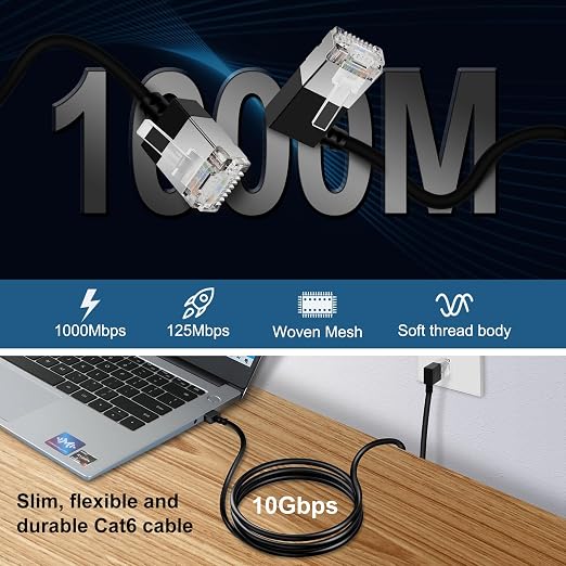 Ultra Slim 90° Degree Cat 6A Ethernet Cable Left Angled 30 Feet 2Pack, 10Gbps - Image 4