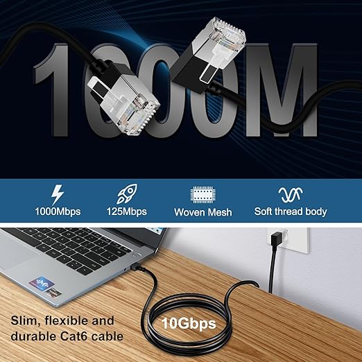 Ultra Slim 90° Degree Cat 6A Ethernet Cable Left Angled 3.3 Feet 2Pack - Image 4