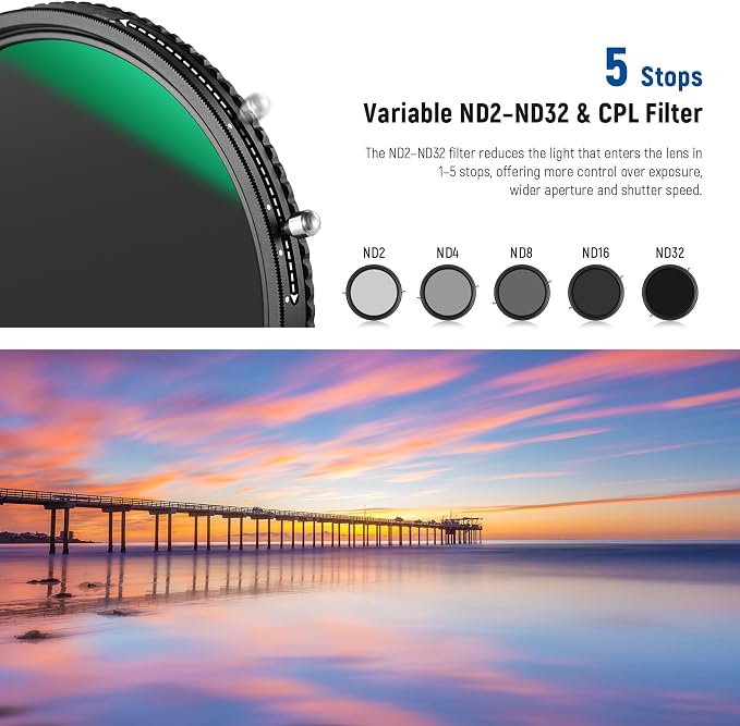 NEEWER 2 in 1 72mm Variable ND Filter ND2–ND32&CPL Filter No X Cross/30 Layer - Image 5