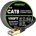 Cat 8 Ethernet Cable 150 FT Flat, High Speed 40Gbps 2000Mhz Braided Internet by EthernetCable