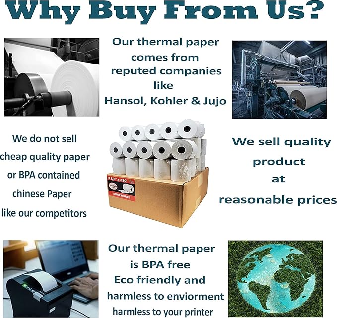 BPA Free Thermal Paper 3 1/8 x 230 Receipt Rolls fits all Clover POS Cash - Image 4