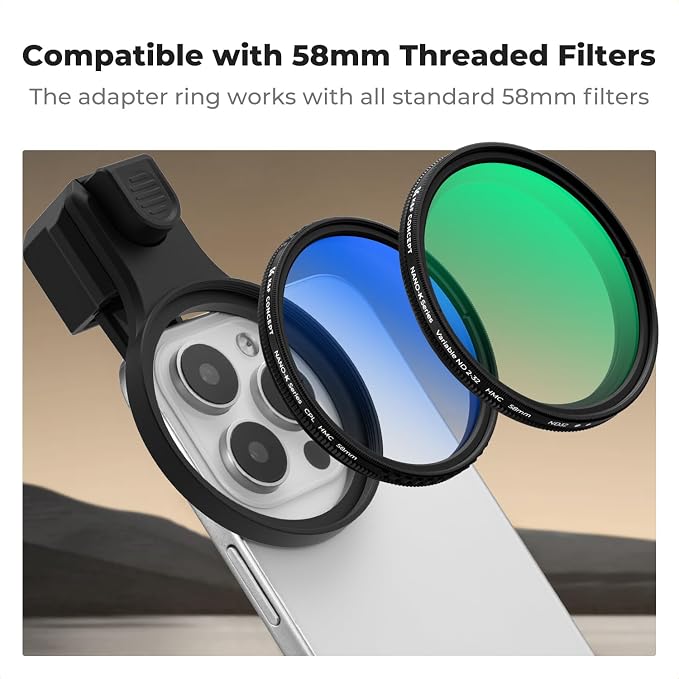 K&F CONCEPT 58mm Press-on ND2-32 Phone Lens Filter Kit, 16/15/14/13/12 Pro/Pro - Image 4
