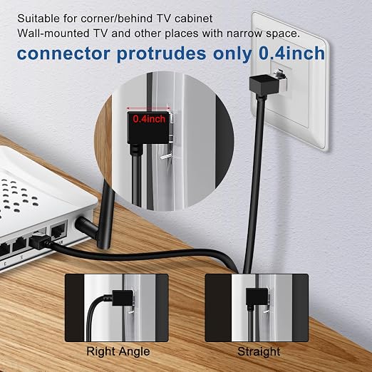 Ultra Thin Cat 6 Ethernet Cable 90° Downward Angle 10 Feet, Flexible & Slim - Image 4