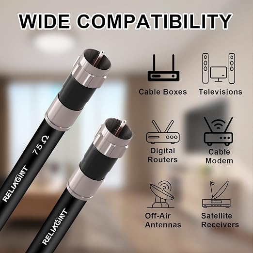 3ft RG6 Coaxial Cable Black, 75 Ohm Coax Cable - Image 5